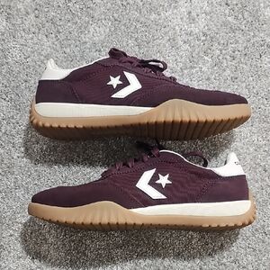 Converse Maroon and White Sneakers with Tan Soles